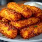 Close-up of crispy homemade mozzarella sticks