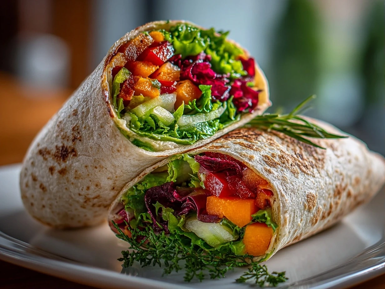Close-Up of Freshly Prepared Veggie Wrap