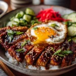 Close-up of homemade Japanese Katsu Bowl