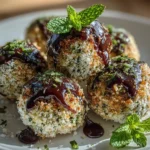 Close-up of homemade mint chocolate chip protein balls