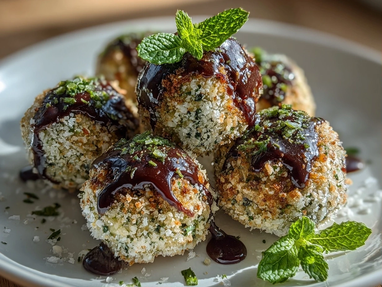 Close-up of homemade mint chocolate chip protein balls