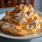 Close-up of homemade pumpkin fluff dessert