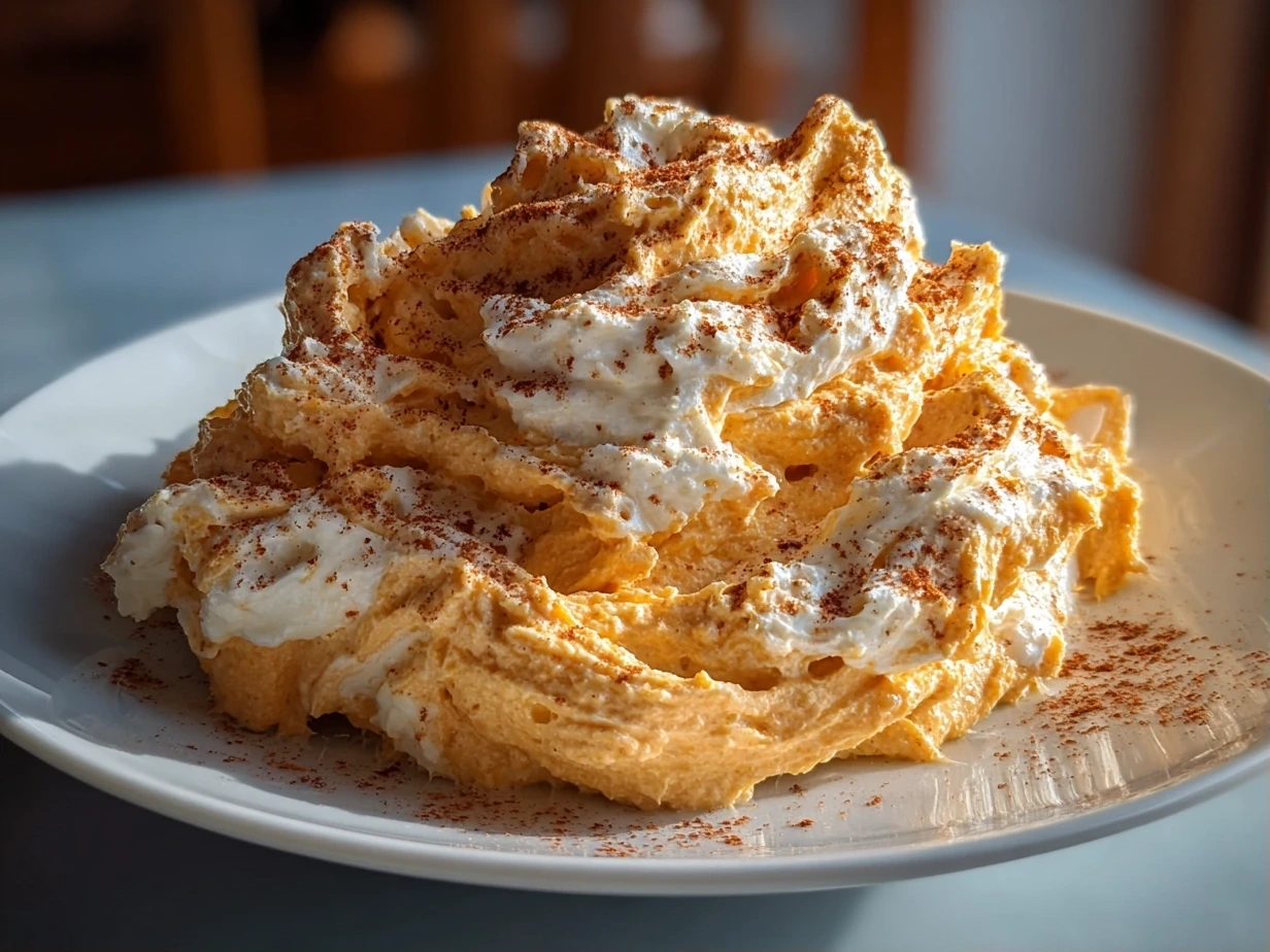 Close-up of homemade pumpkin fluff dessert