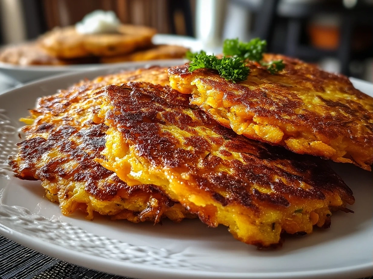 Close-up of homemade sweet potato pancakes