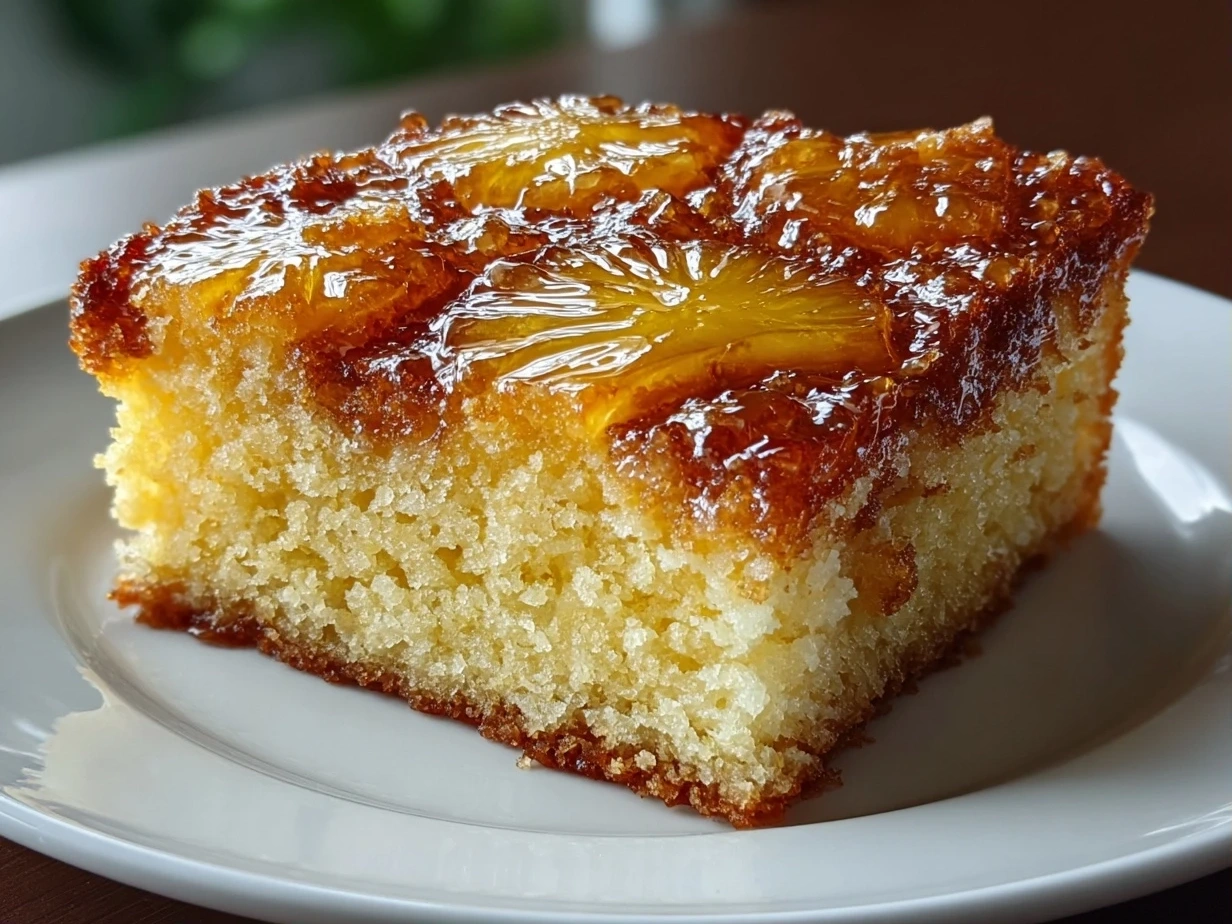 Close-up of Juicy Pineapple Cake Slice
