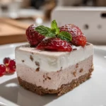 Close-up of Neapolitan Mousse Cake on white plate