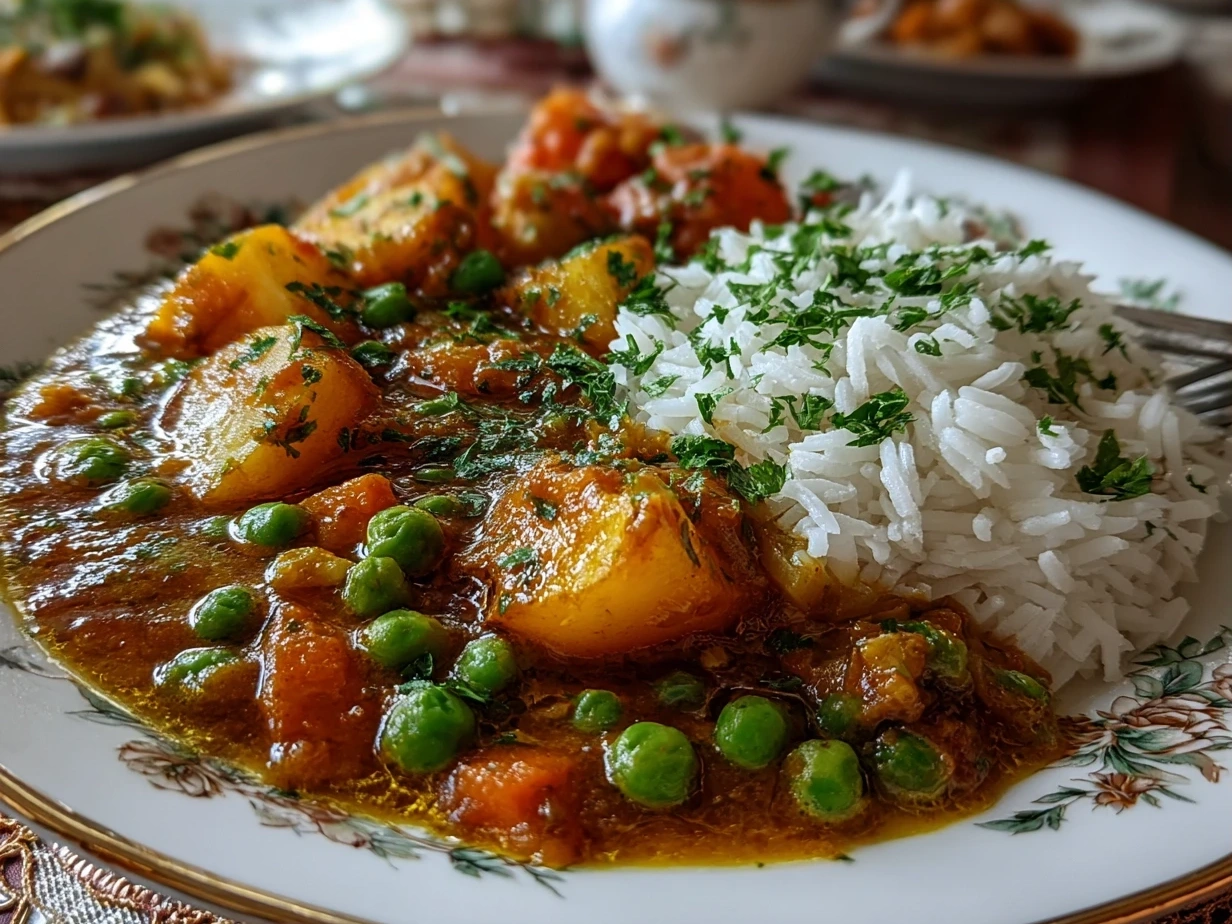 Comforting Crockpot Potato Pea Curry Close-up