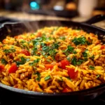Cozy One-Pot Ground Turkey Orzo Close-Up