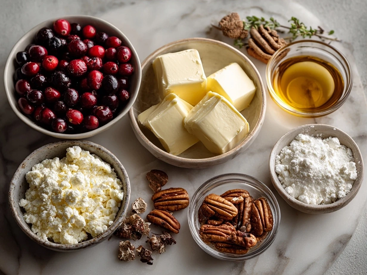 Ingredients for Cranberry Jalapeno Cream Cheese Dip displayed on a table