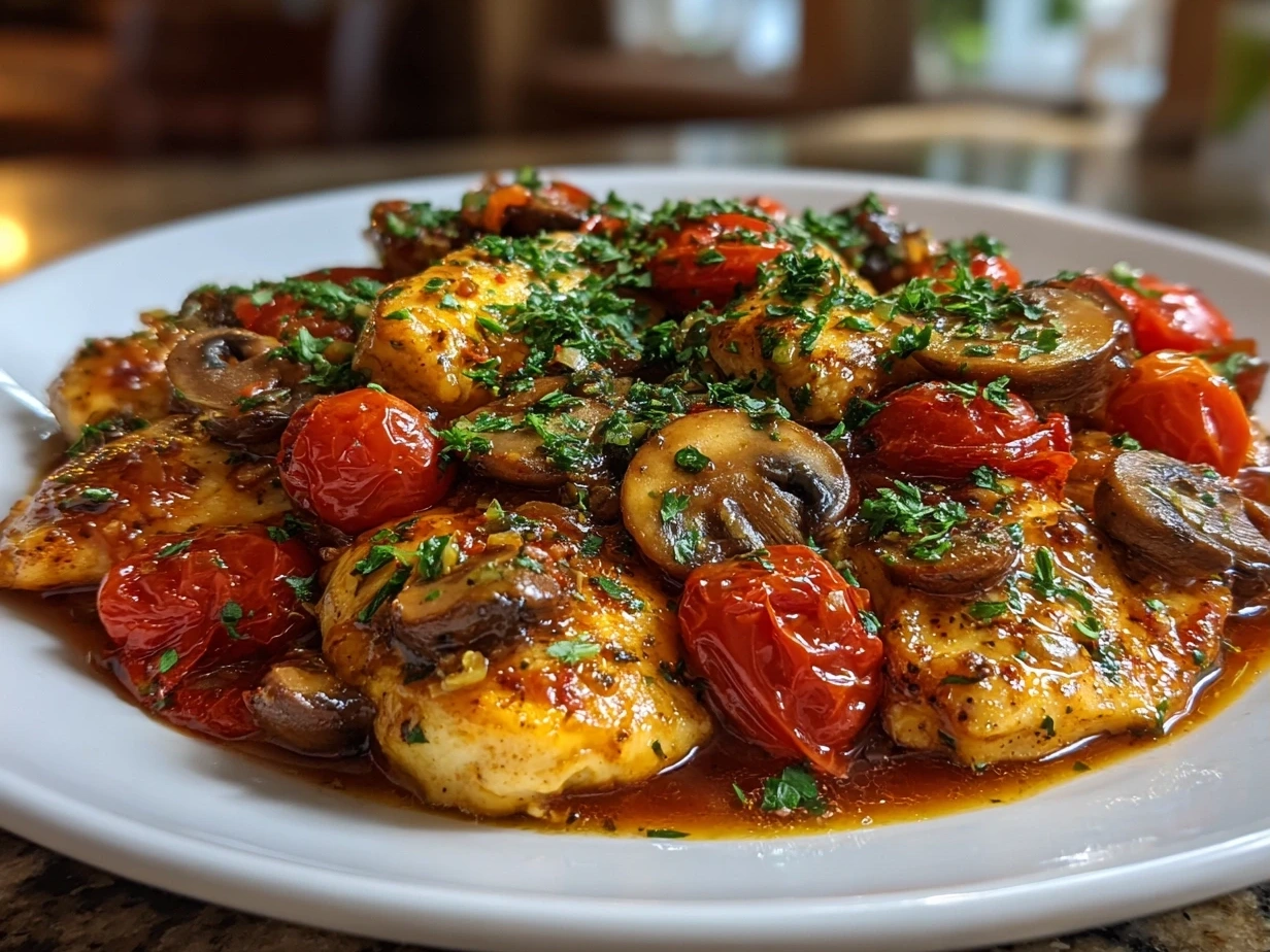 Delicious Chicken Cacciatore on white plate