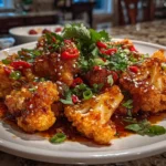 Delicious Spicy Korean Cauliflower on white plate