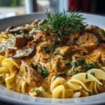 Delicious Turkey Stroganoff plated