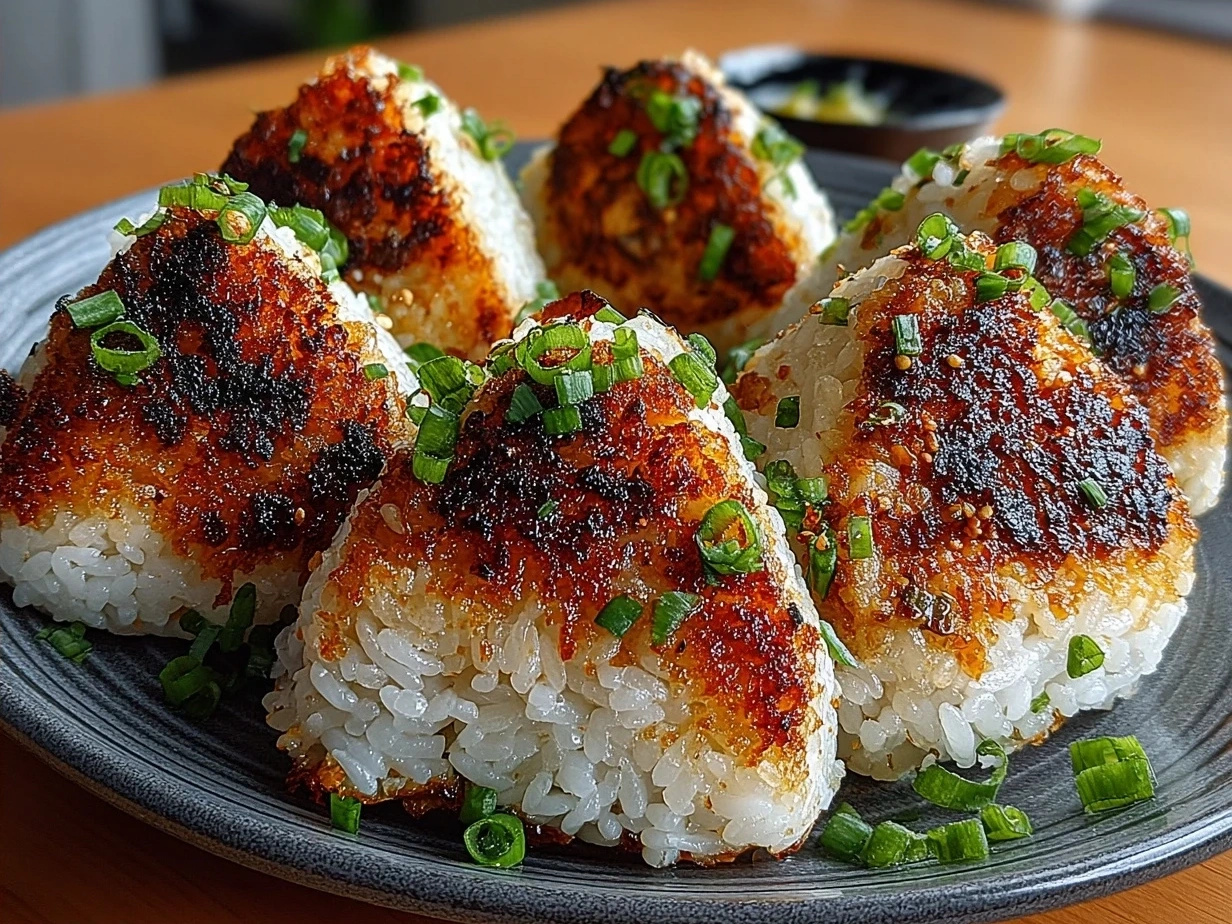 Delicious crispy Easy Yaki Onigiri grilled rice balls served and ready to enjoy