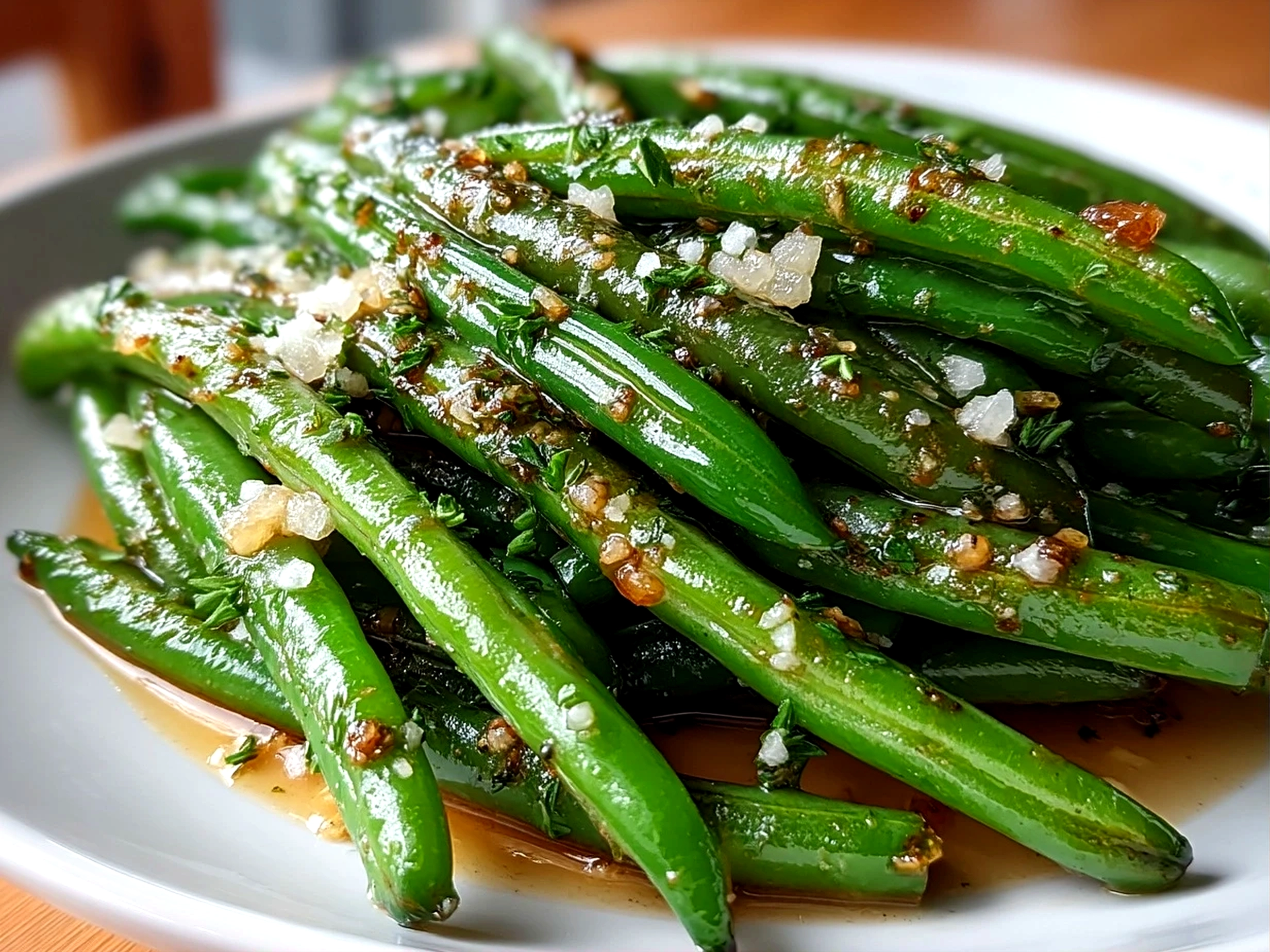 Close-up of cooked and seasoned fresh green beans