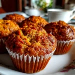 Freshly baked carrot cake muffins on clean counter