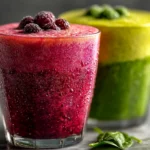 Freshly blended Berry Spinach Smoothie in glass