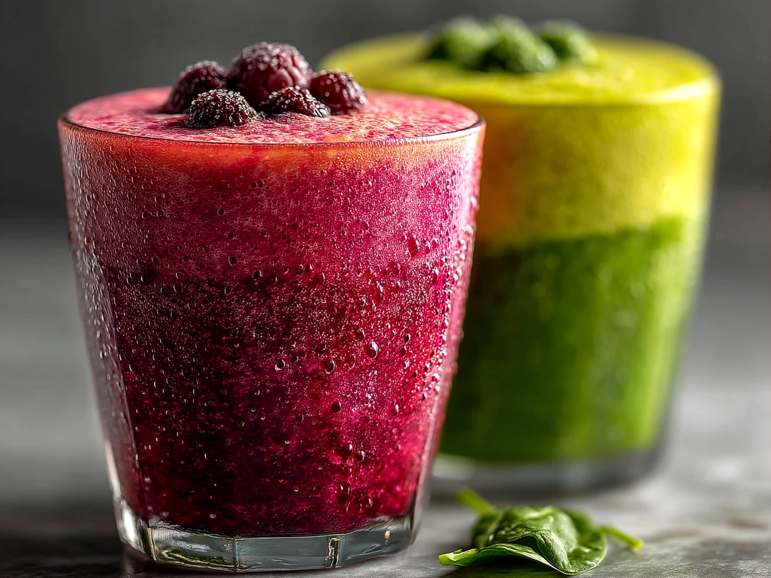 Freshly blended Berry Spinach Smoothie in glass