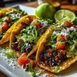 Freshly prepared black bean tacos close-up