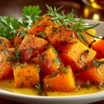 Freshly prepared butternut squash on white plate