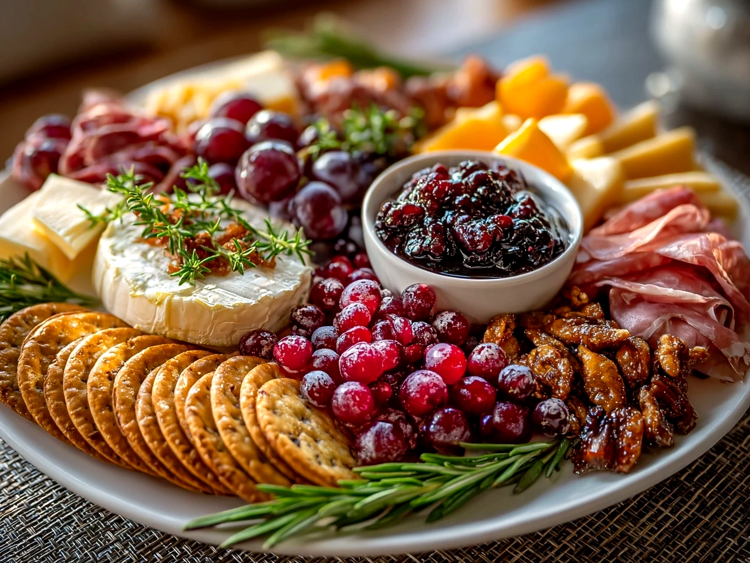 Home cook, iPhone 14. Close-up slight angle of delicious Thanksgiving Dessert Charcuterie Board on white plate. Mouthwatering --ar 4:3 --style raw --s 240