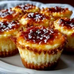 Home cook, iPhone 15 Pro. Close-up slight angle of freshly prepared Vanilla Bean Creme Brulee Cheesecake Cupcakes on white plate. Mouthwatering --ar 4:3 --style raw --s 260