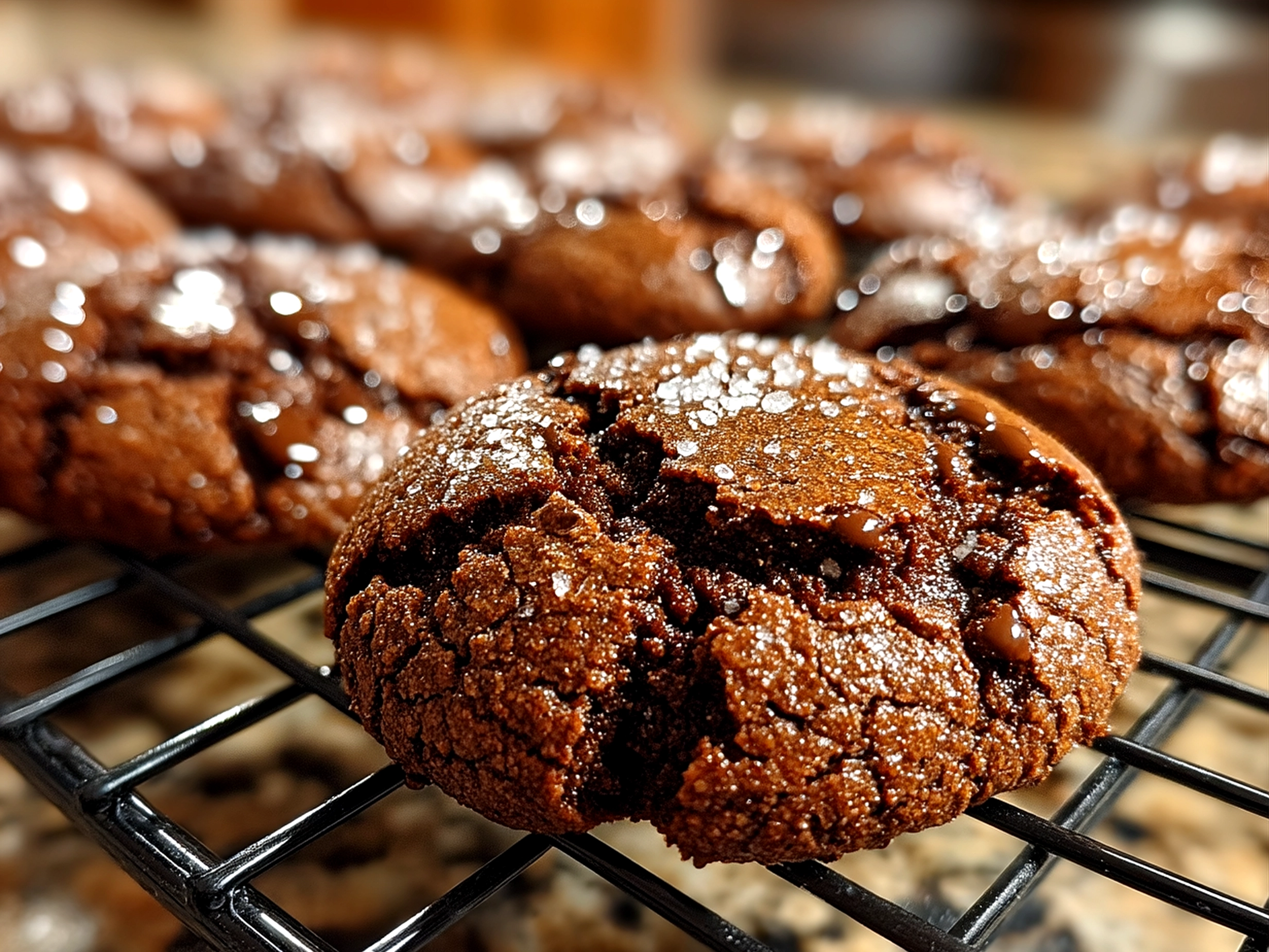 Fresh baked Mexican Hot Chocolate Cookies stacked and served