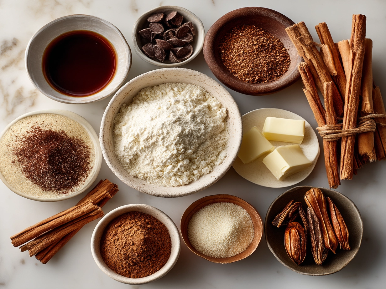 Ingredients for Mexican Hot Chocolate Cookies neatly arranged