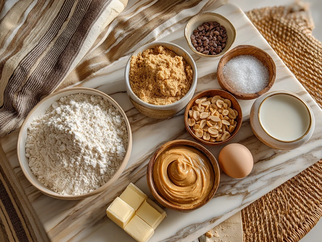 Ingredients for Old Fashioned Peanut Butter Pie displayed on a kitchen table