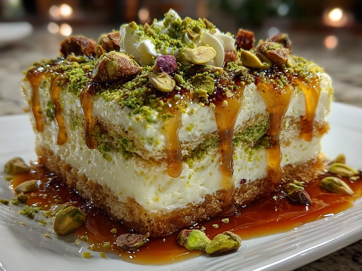 Finished Pistachio Lush Dessert ready to serve, showing layers and chopped pistachios topping