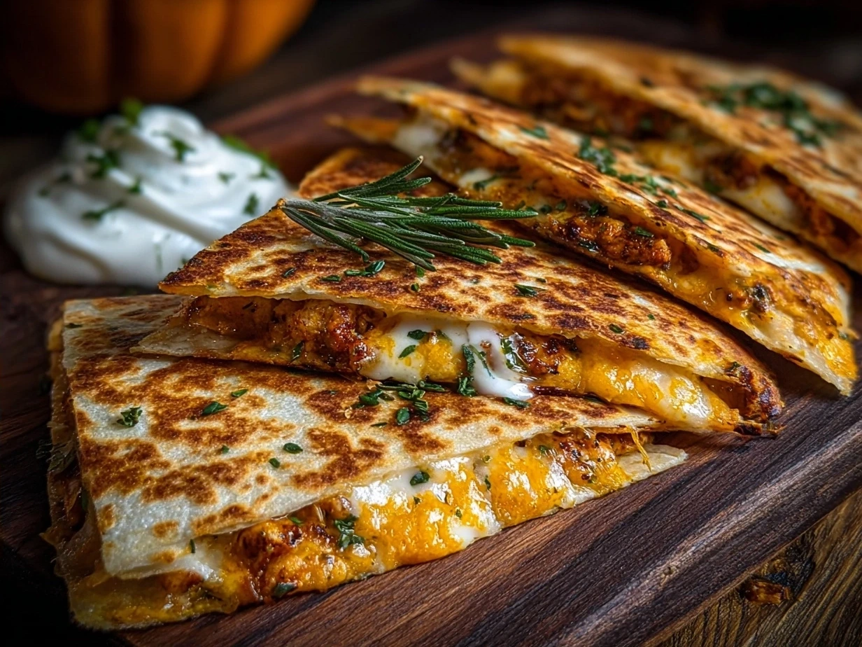 Final plated Pumpkin Quesadillas serving autumn comfort food
