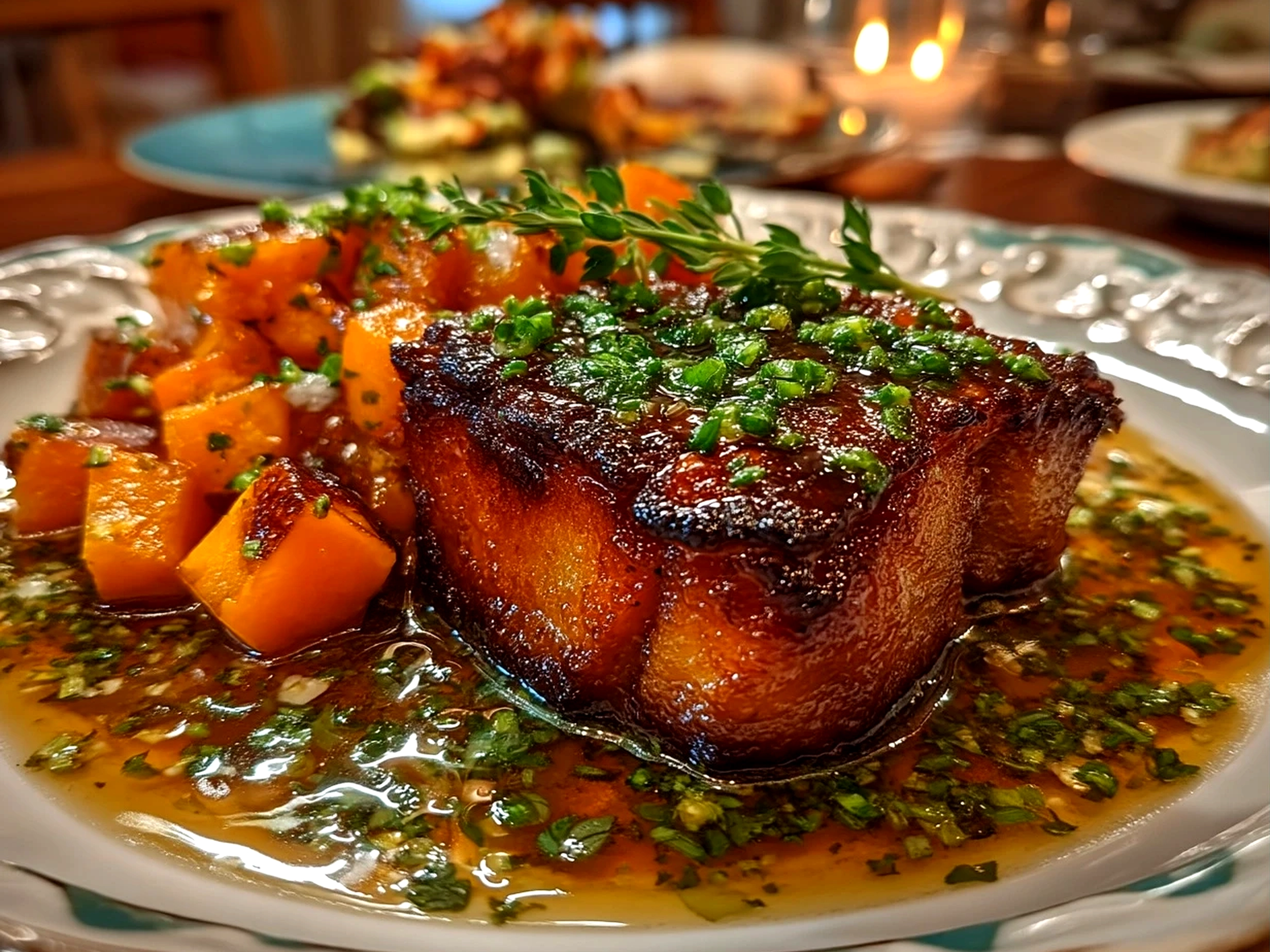 Slight angle close up finished comforting butternut squash