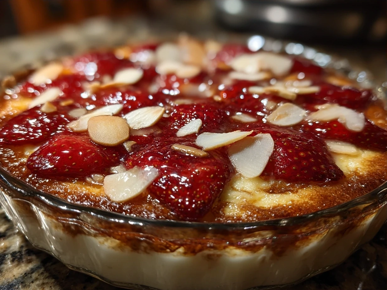 Finished Strawberry Banana Pudding Dream dessert in a glass bowl with layers of whipped cream, strawberries, and banana slices.