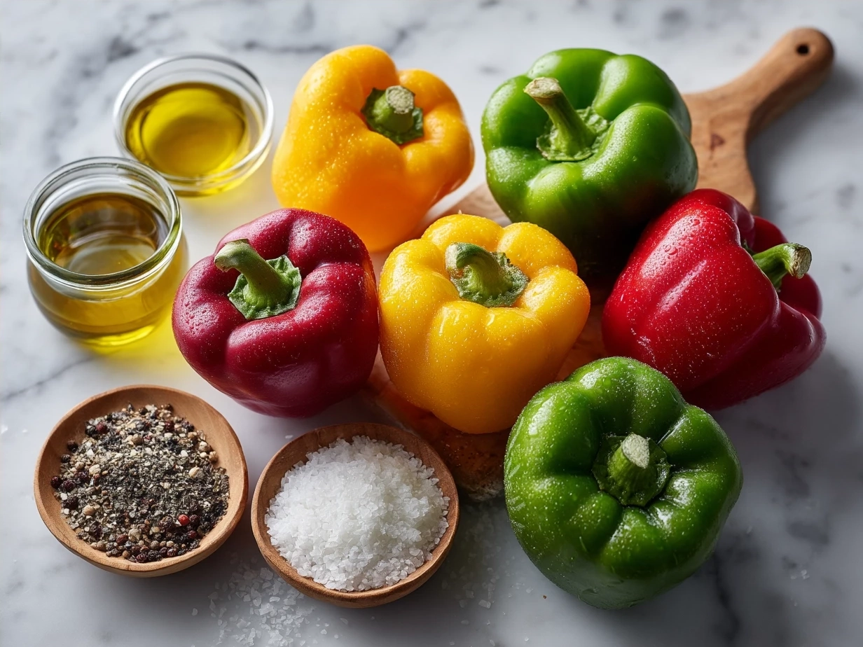 Ingredients for Stuffed Pepper Soup including ground beef, diced bell peppers, onions, garlic, canned tomatoes, tomato sauce, beef broth, cooked rice, and seasonings