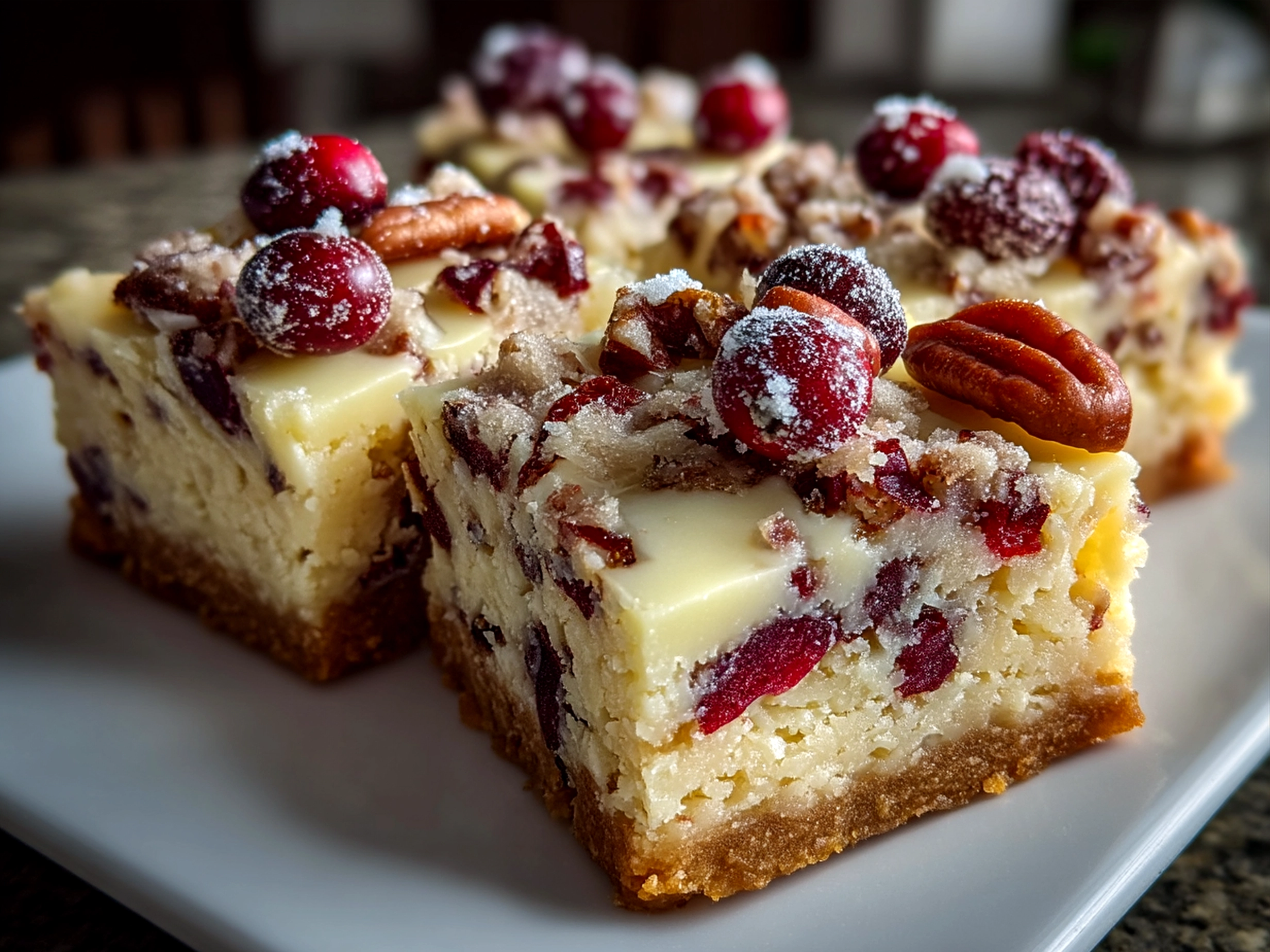 Finished Sweet Cranberry Bliss Bars ready to serve