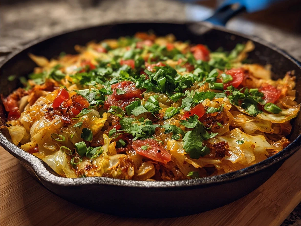 Final plated Tex Mex Cabbage Skillet ready to serve