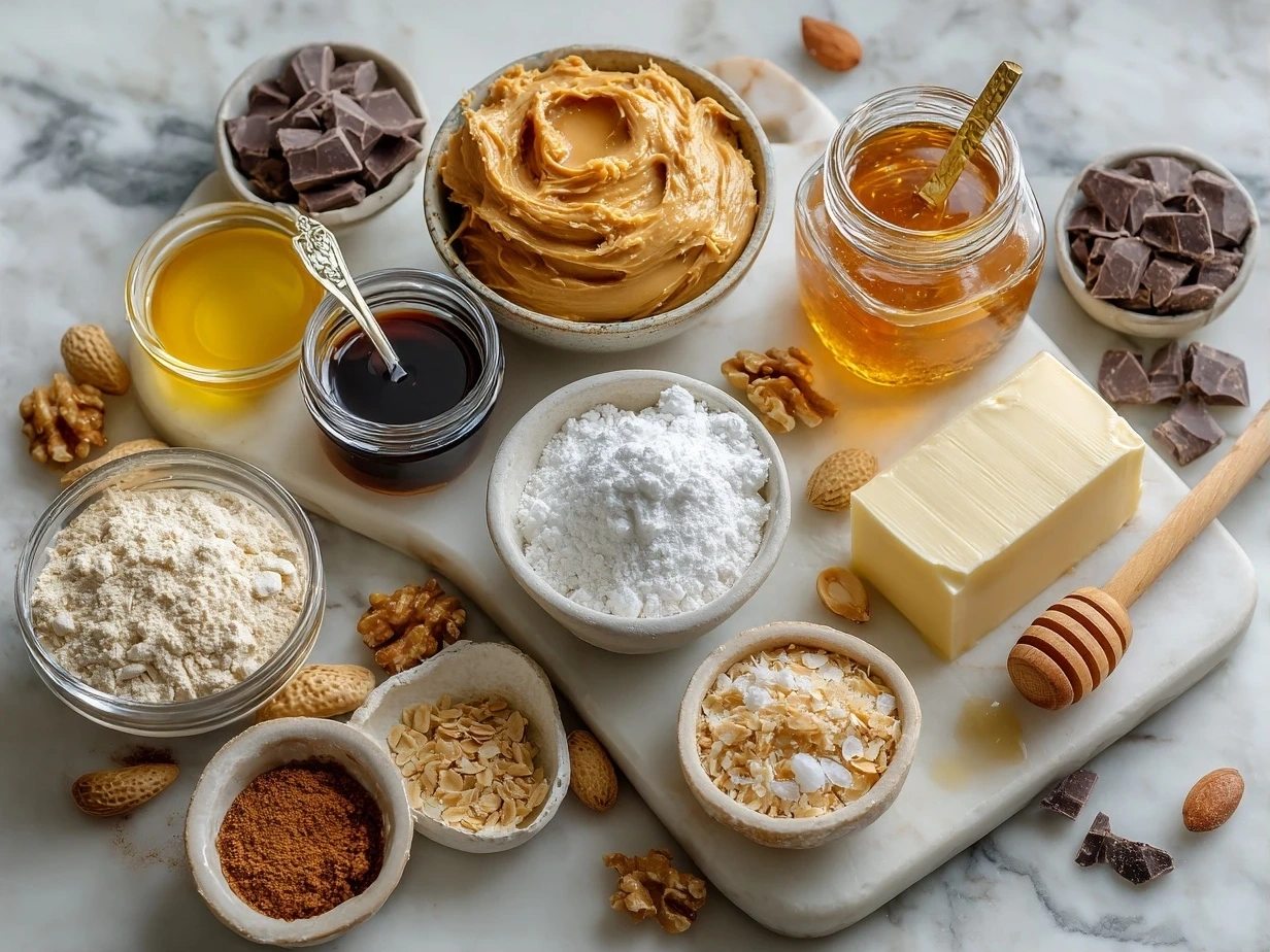 Raw ingredients for Peanut Butter Pie laid out on a surface