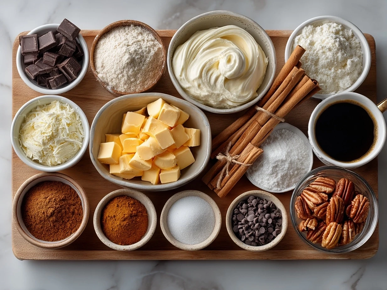 Raw ingredients laid out for Thanksgiving Dessert Charcuterie Board on marble surface