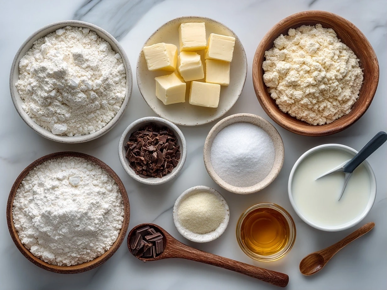 Top down view of raw ingredients for cake mix cookies