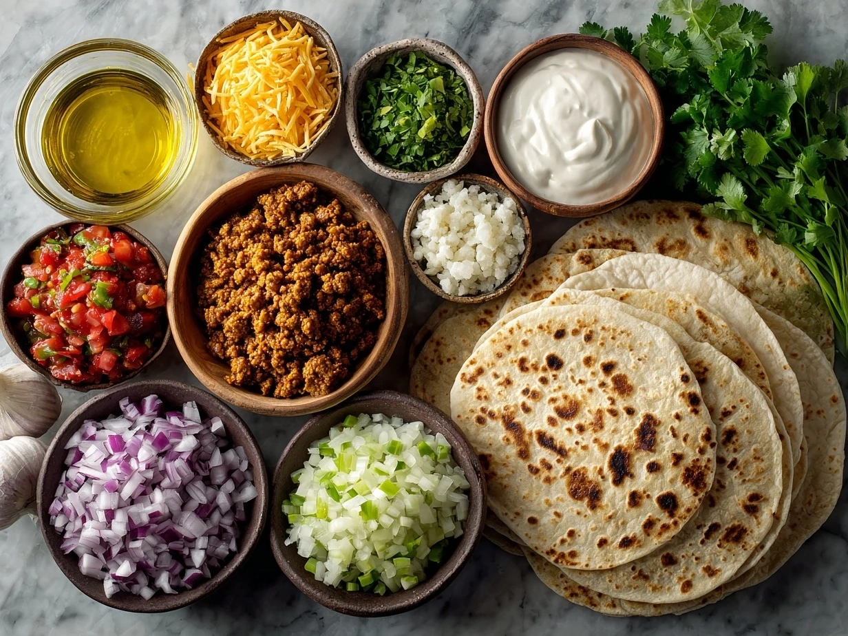 Ingredients for Vegan Crunchwrap Supreme neatly arranged