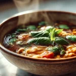 Warm bowl of Tomato Basil Noodle Soup