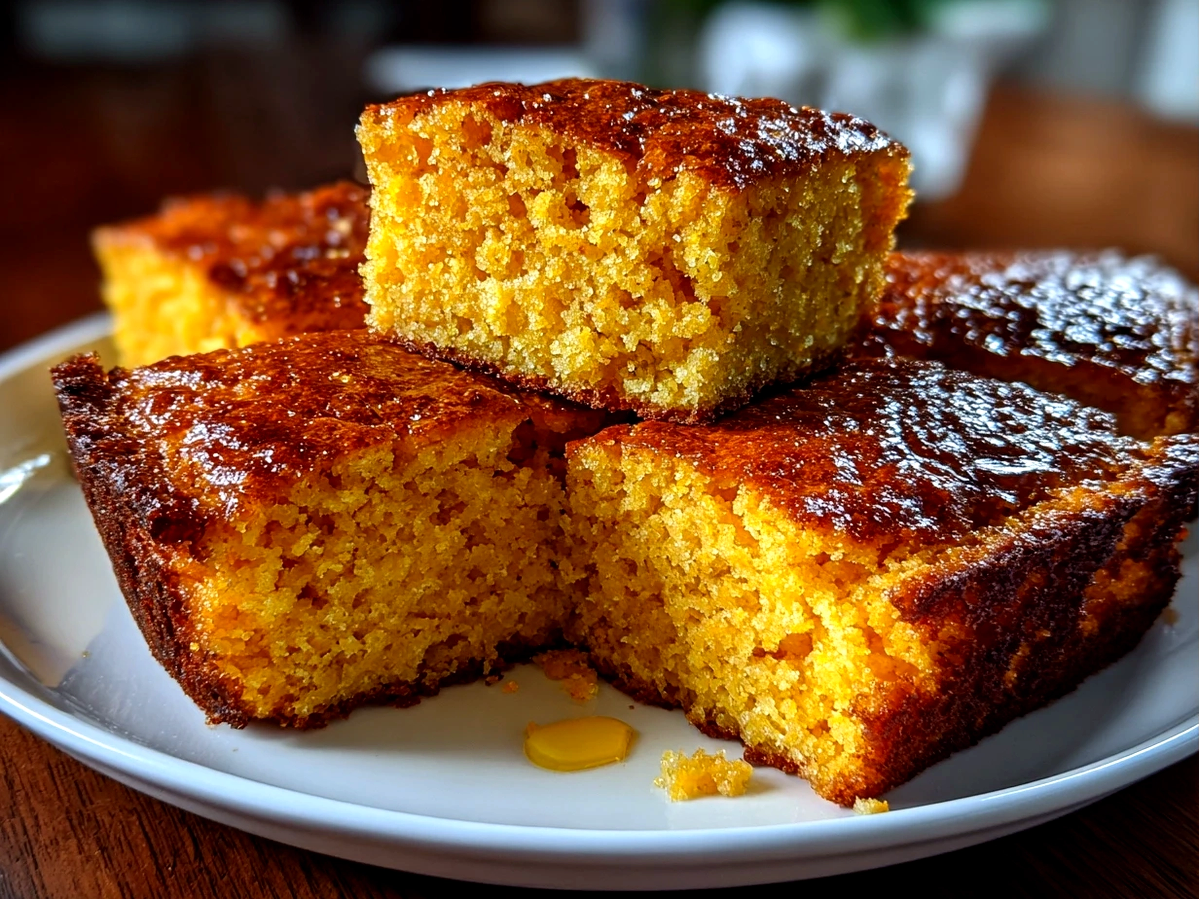 Warm homemade pumpkin cornbread close-up