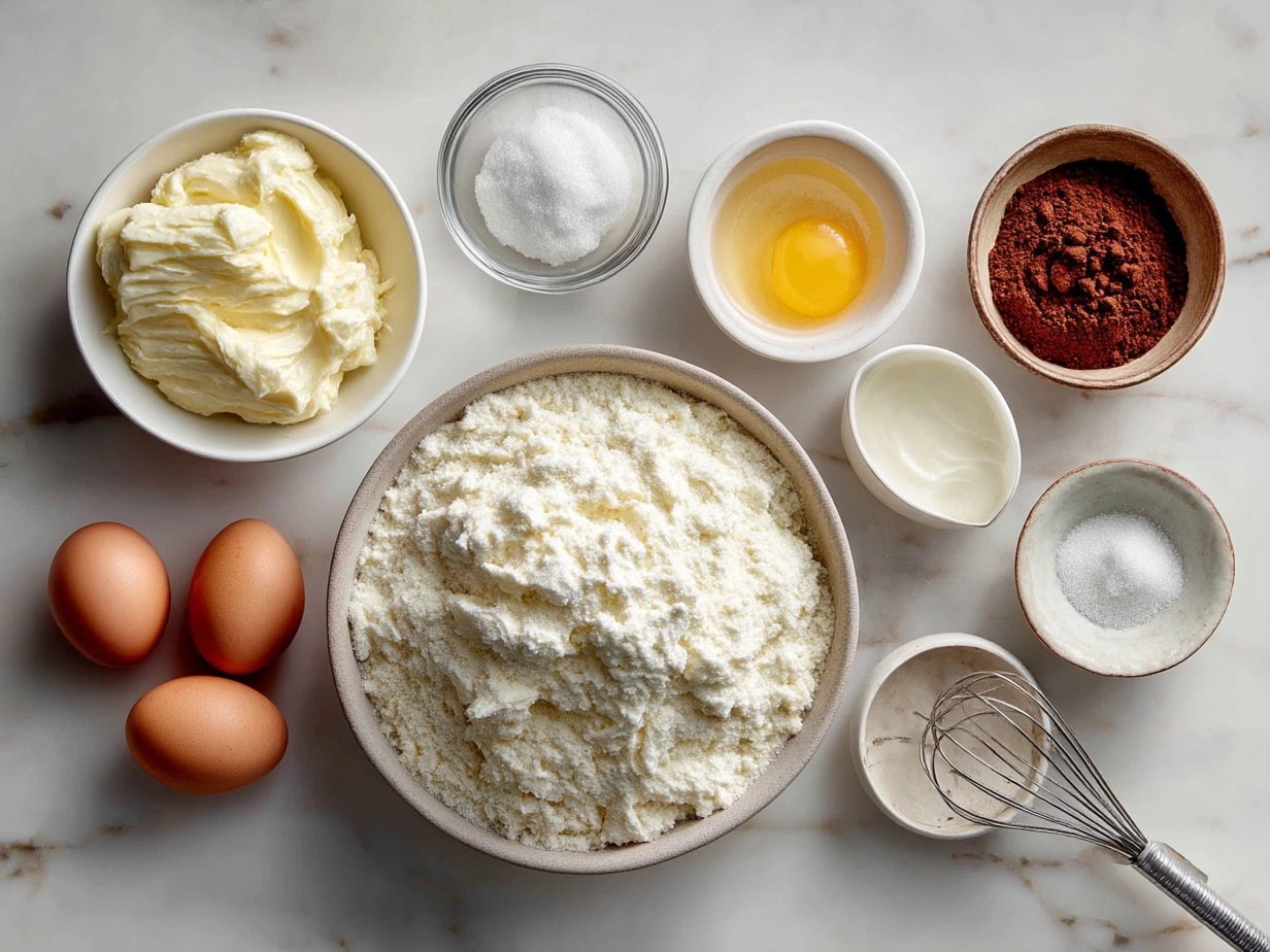 Ingredients for 3 Ingredient Creamy Yogurt Cake showing Greek yogurt, self-rising flour, and sugar