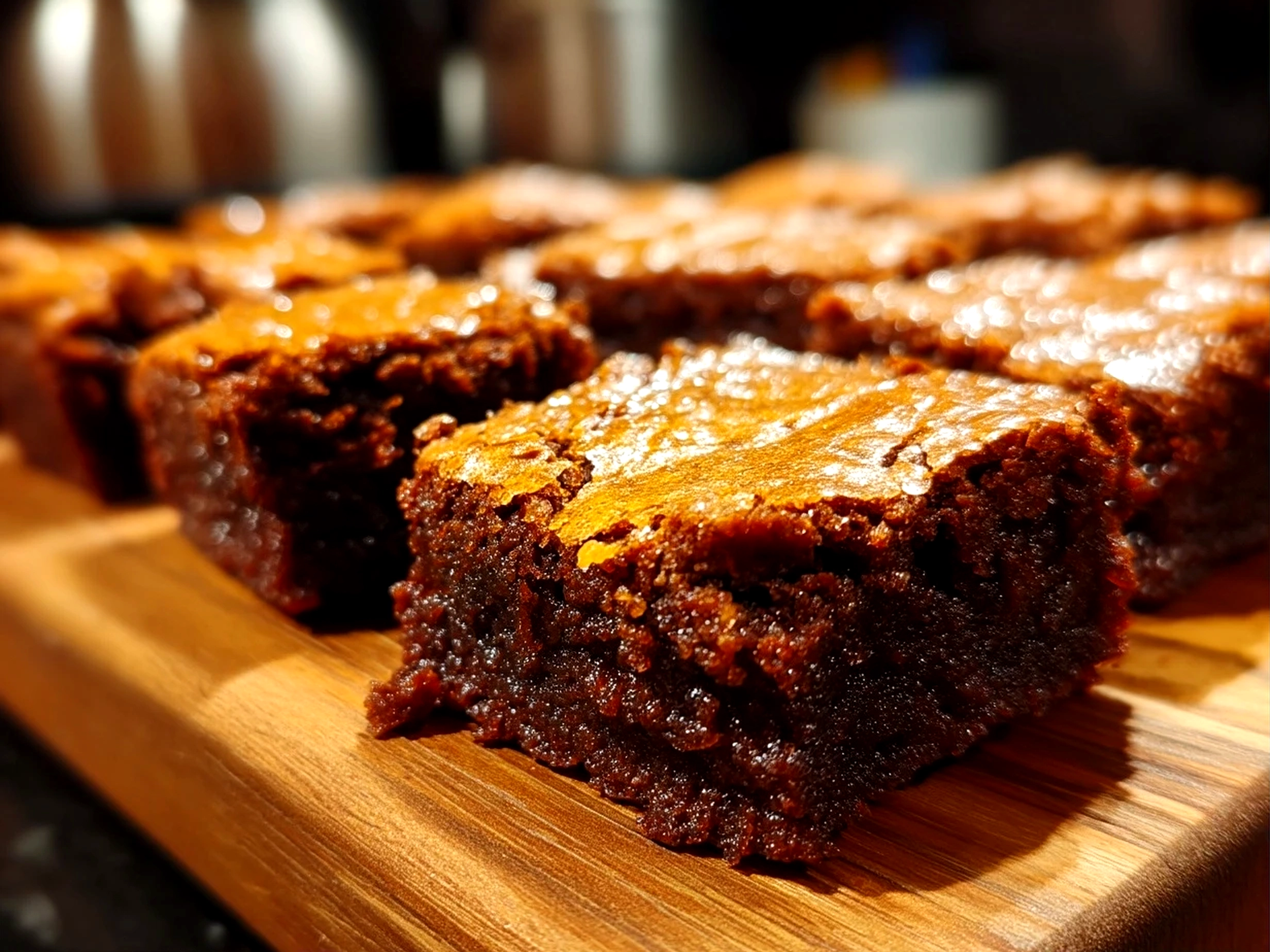 Close-up of finished comforting spiced gingerbread brownies taken with iPhone 13 at slight angle in amateur kitchen