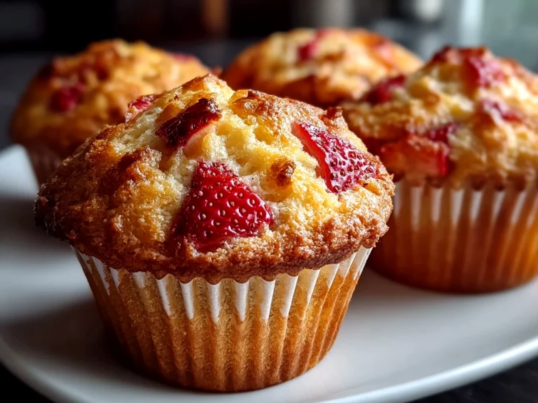Beautiful fresh strawberry muffins on white plate