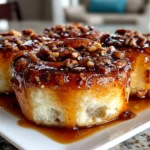Beautiful Maple Pecan Sticky Buns on white plate