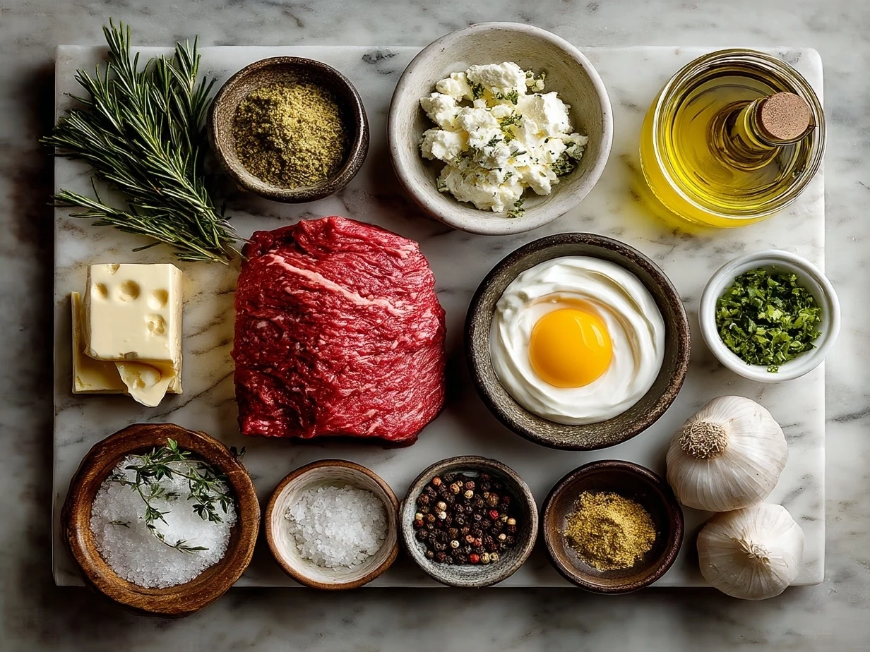 Ingredients for Beef Stroganoff With Sour Cream including beef, mushrooms, onions and sour cream