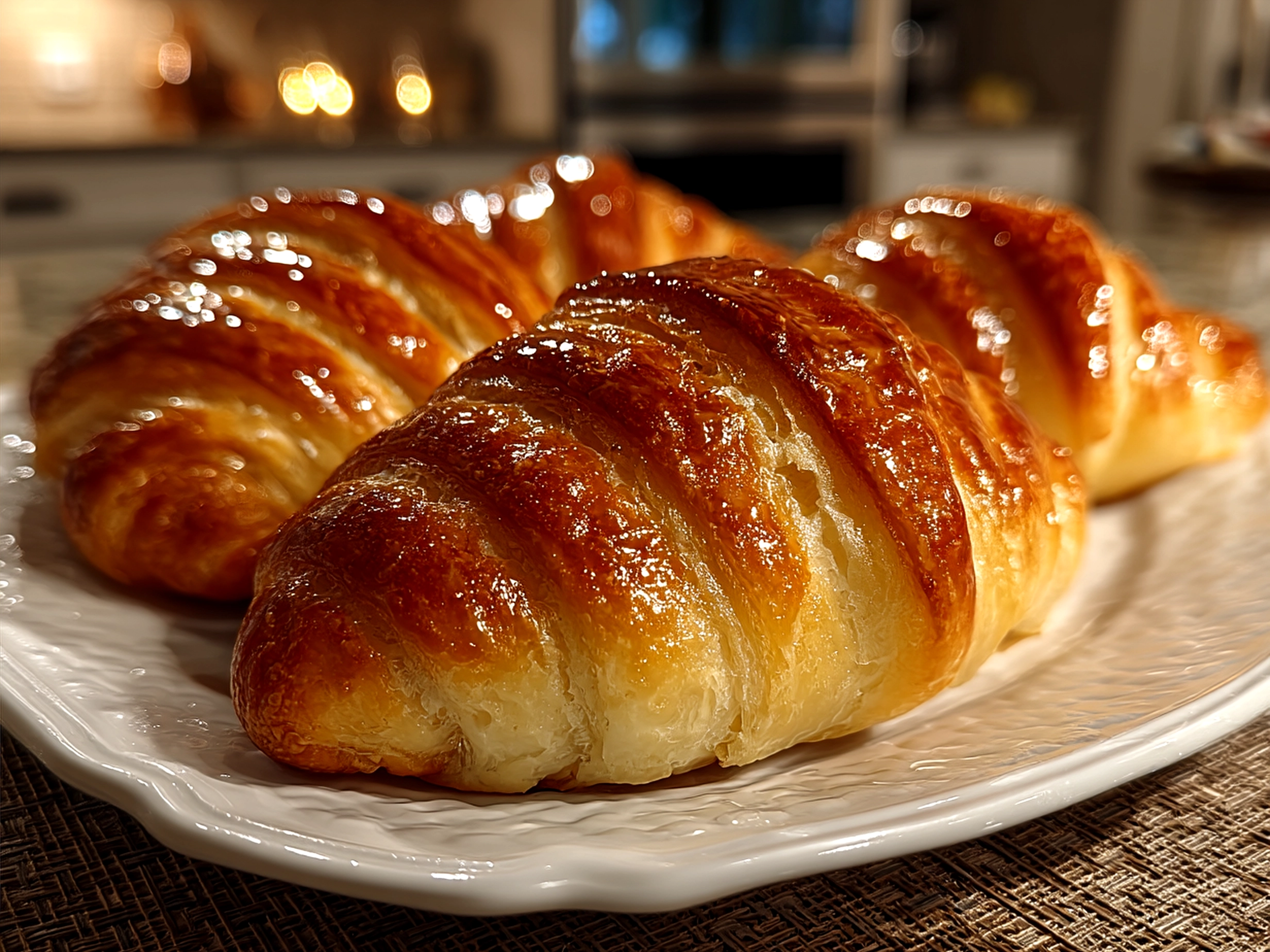 Finished Breakfast Pillsbury Crescent Rolls served on a plate with fresh fruit