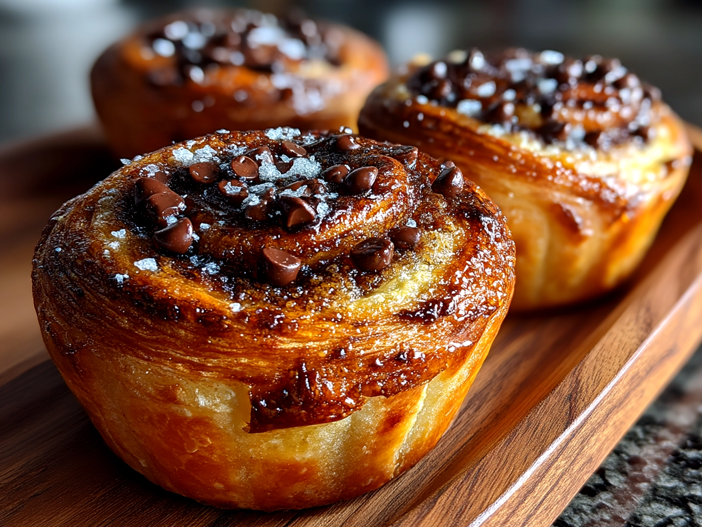 Freshly baked Chocolate Chip Sourdough Cruffins ready to serve