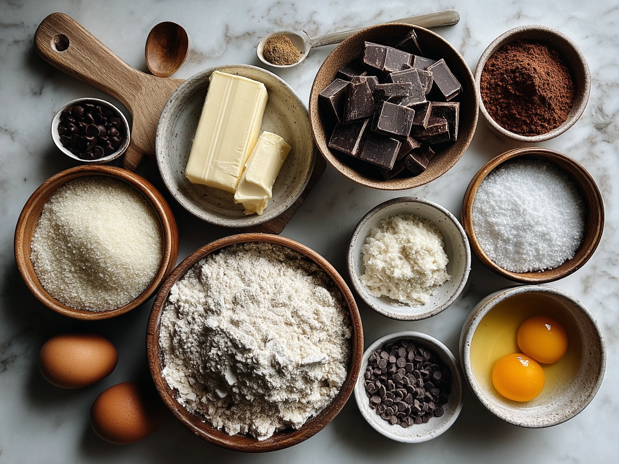Ingredients for Chocolate Chip Sourdough Cruffins: sourdough starter, flour, milk, sugar, salt, butter, chocolate chips, egg