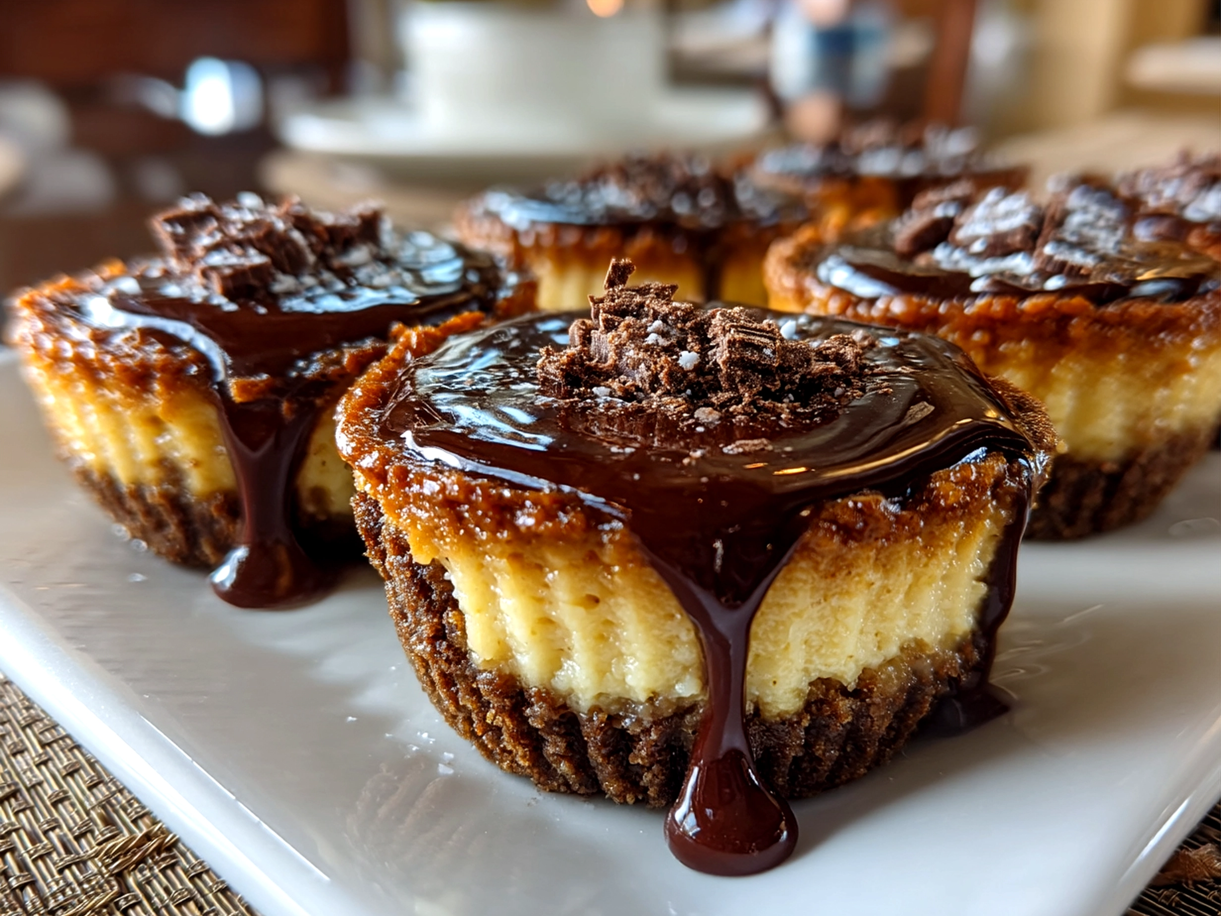 Serving Chocolate Gnome Cheesecakes with decorative gnomes